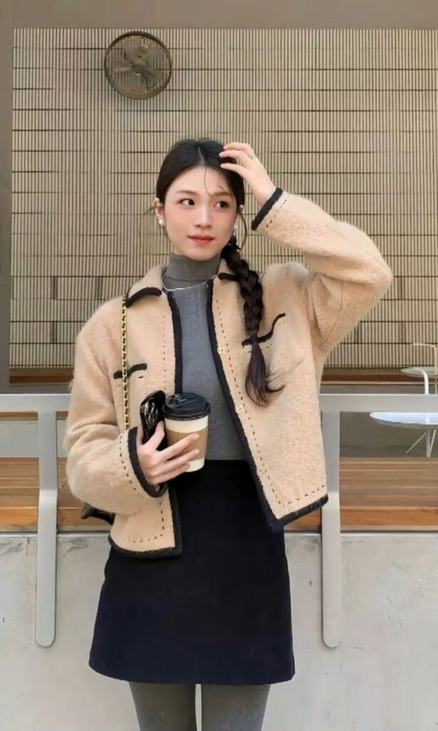 Cream Jacket with Charcoal Layers