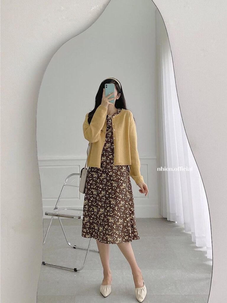 Butter Cardigan with Floral Midi Dress
