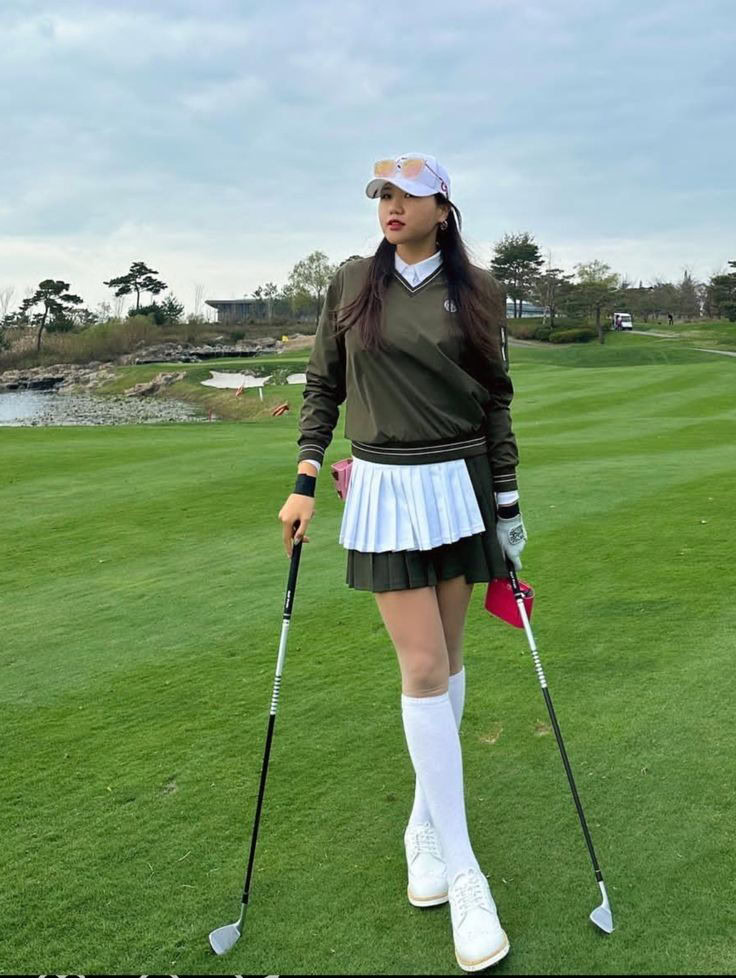 Olive Sweater with Pleated Skirt Combo