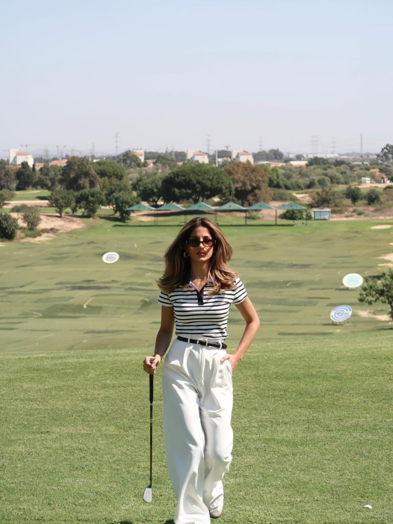Striped Polo with Cream Golf Pants