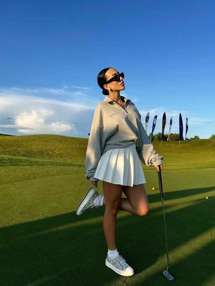 Cream Hoodie with Pleated Skirt Combo