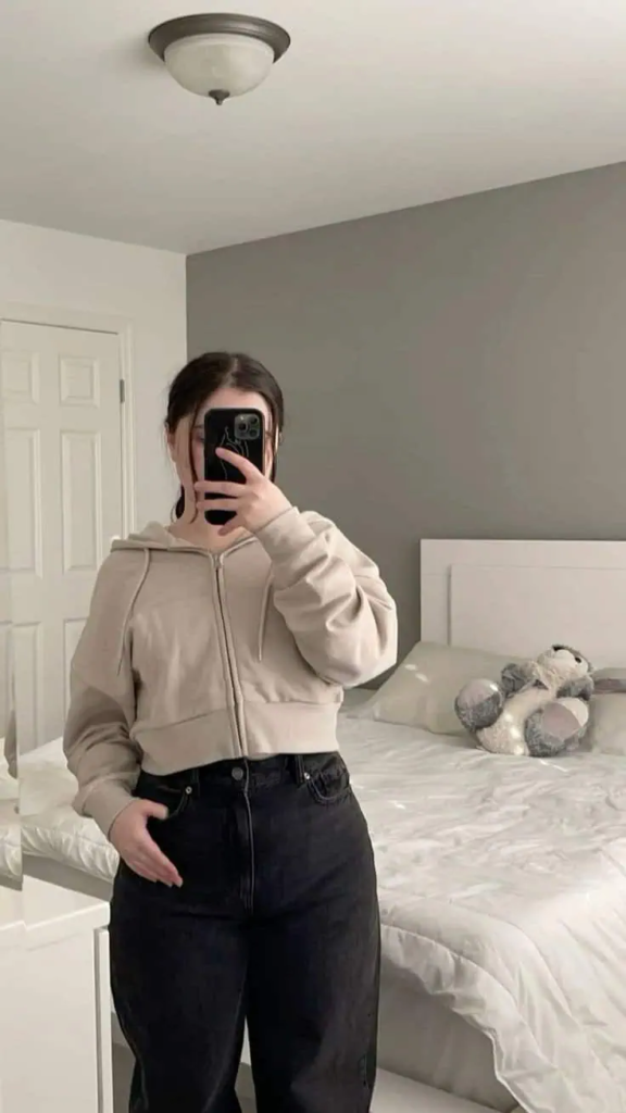 Cozy Cream Hoodie with Dark Denim