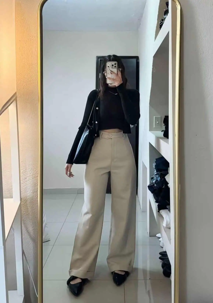 Chic Black Blazer with Neutral Trousers