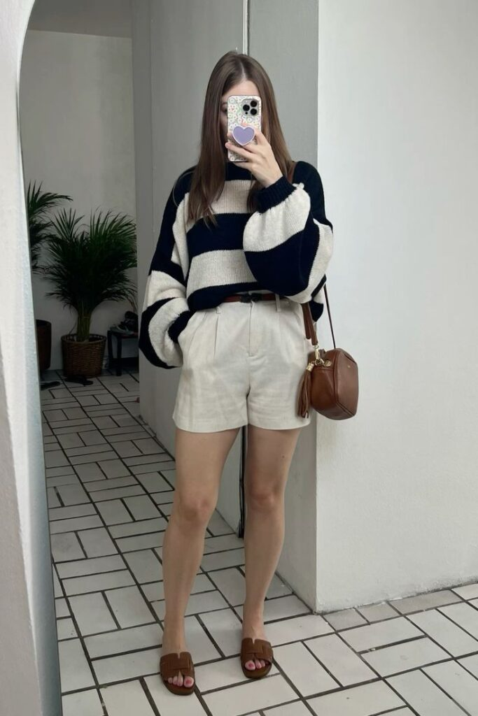 Striped Sweater with Cream Shorts