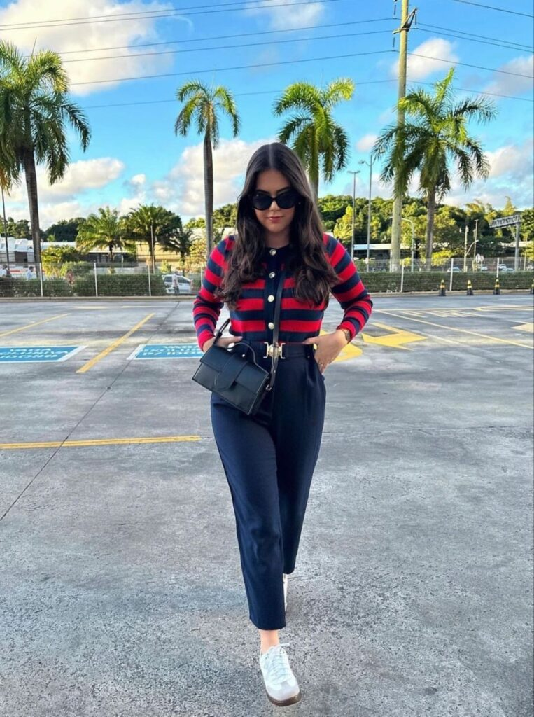 Striped Cardigan with Navy Essentials