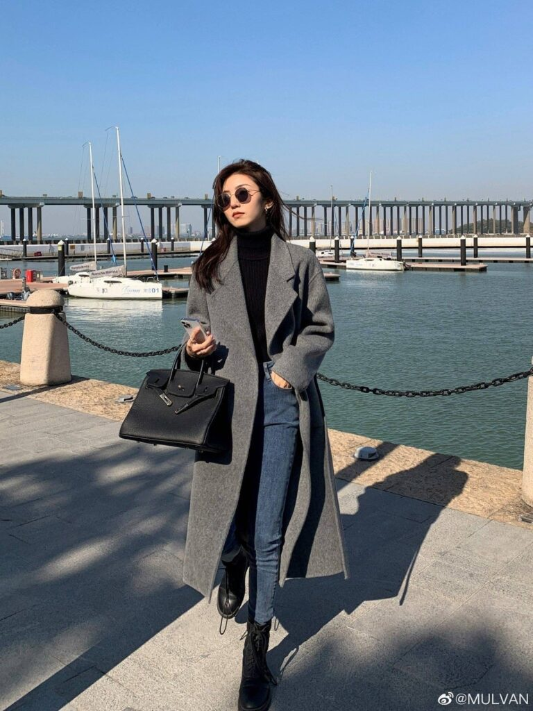 Gray Wool Coat with Classic Black Layers