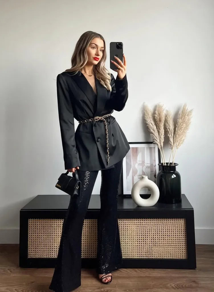 Black Blazer with Sequin Trousers