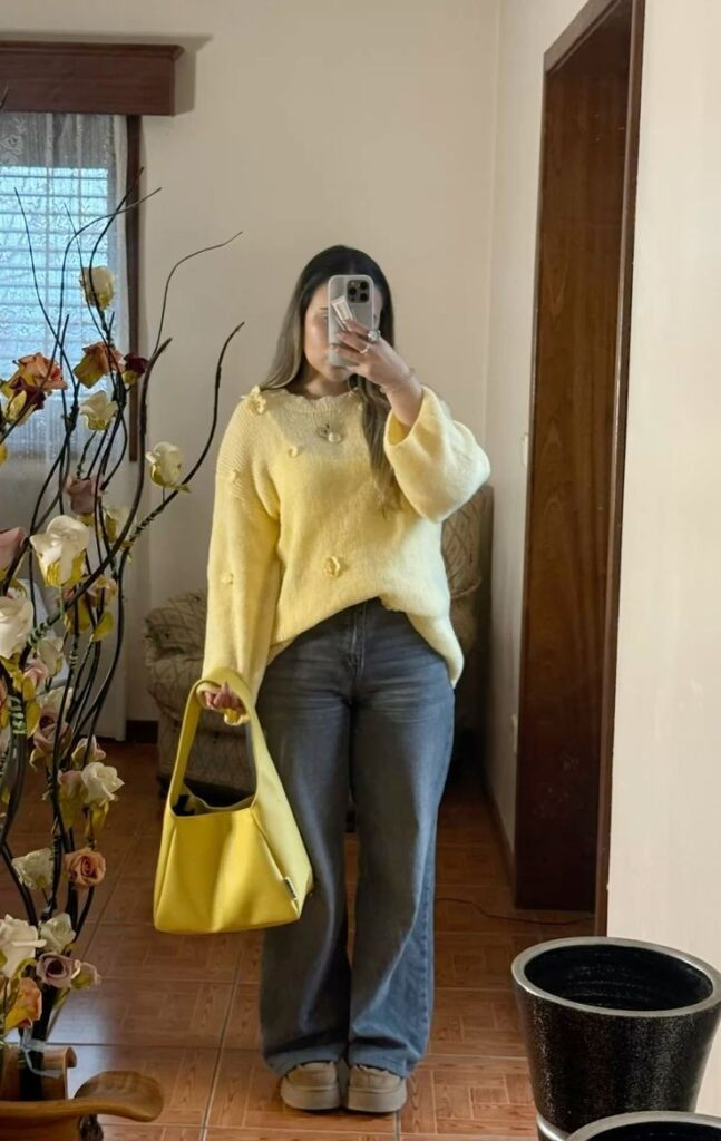 Sunny Yellow Sweater with Dark Denim
