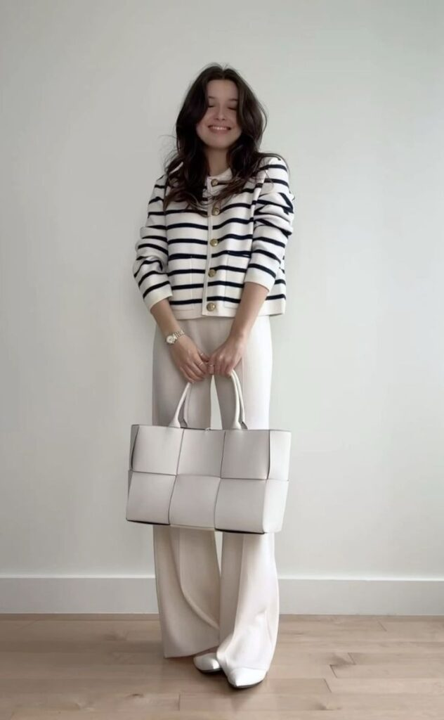 Striped Blazer with Cream Trousers