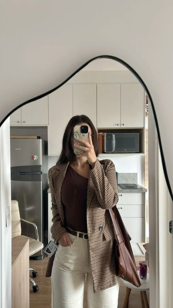 Checked Blazer with Cream Trousers