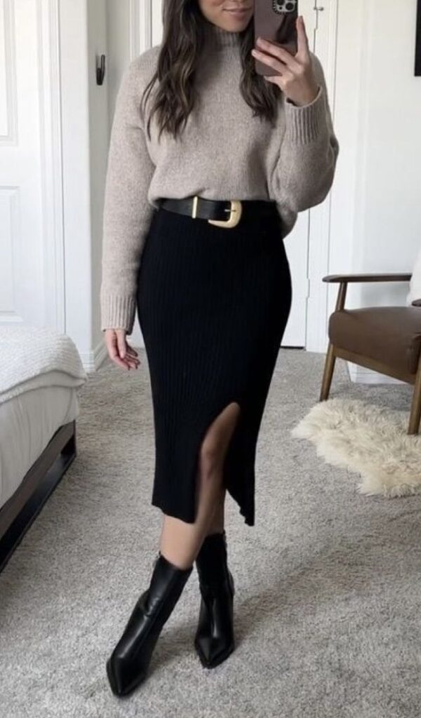 Cozy Knit with Polished Midi Skirt