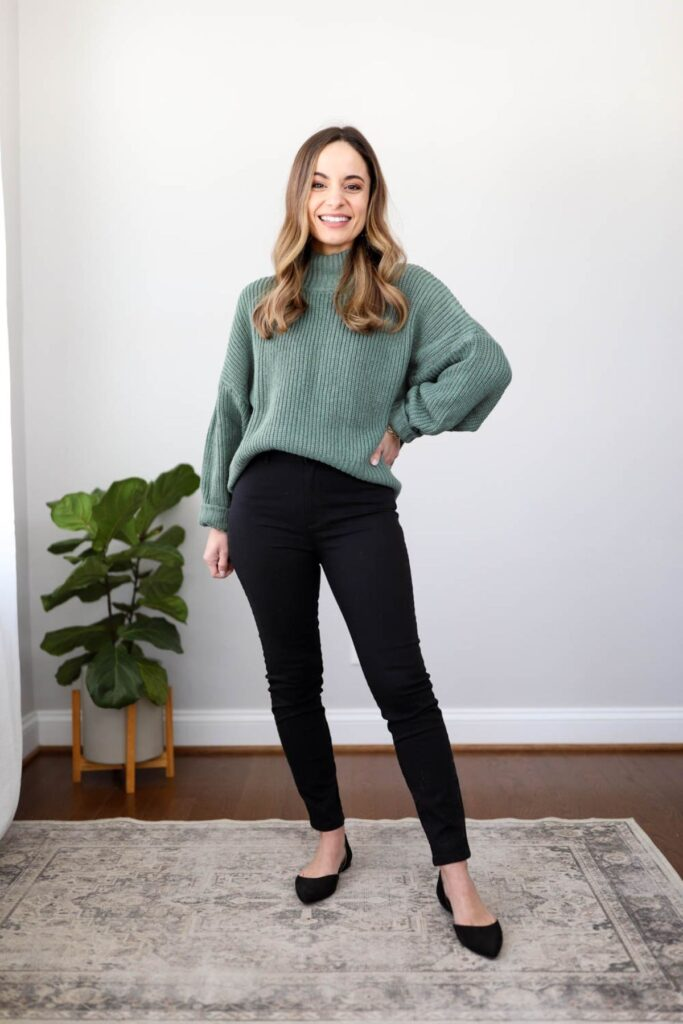 Sage Sweater with Black Skinny Pants