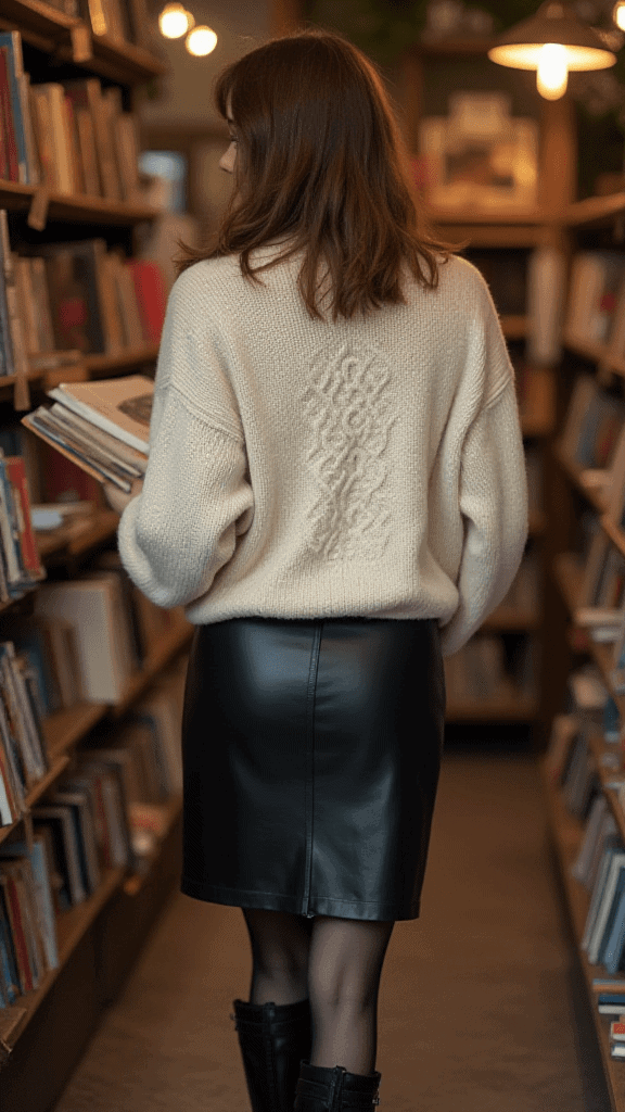 Cozy Sweater and Leather Skirt