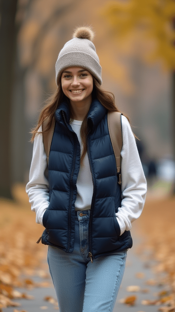 Puffer Vest and Jeans