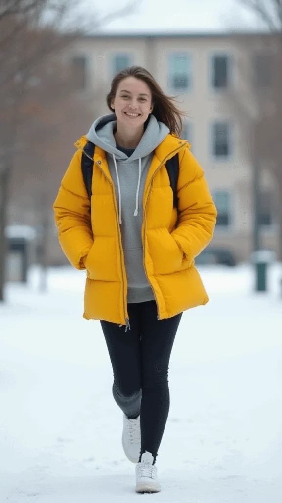 Colorful Puffer Jacket and Leggings
