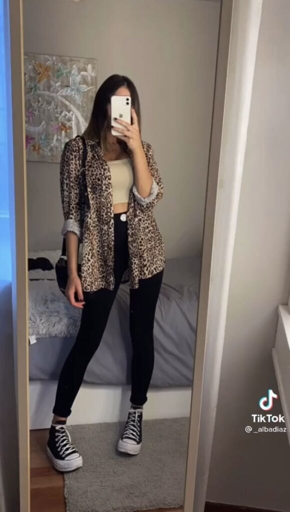 Leopard Cardigan with Cropped Cream Top
