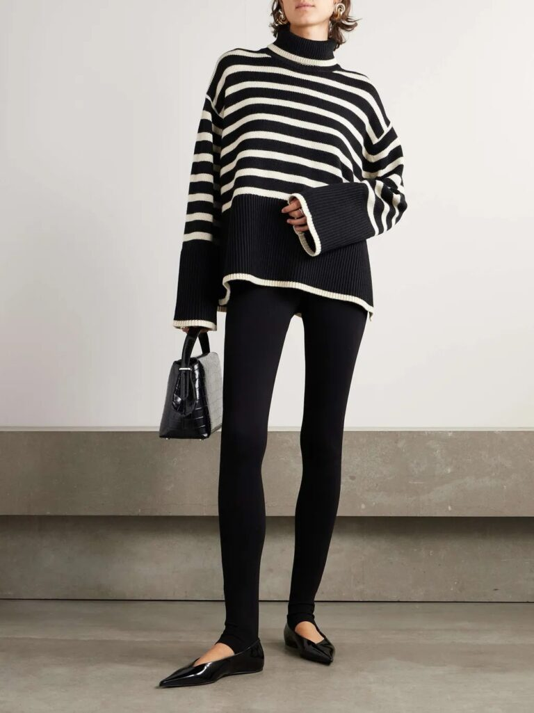 Striped Sweater with Classic Black Leggings