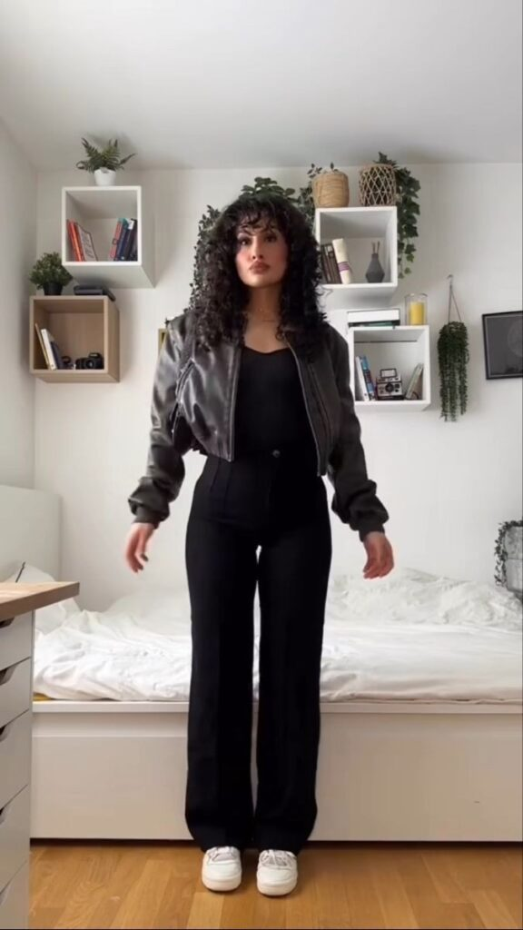 Leather Jacket and Wide-Leg Elegance