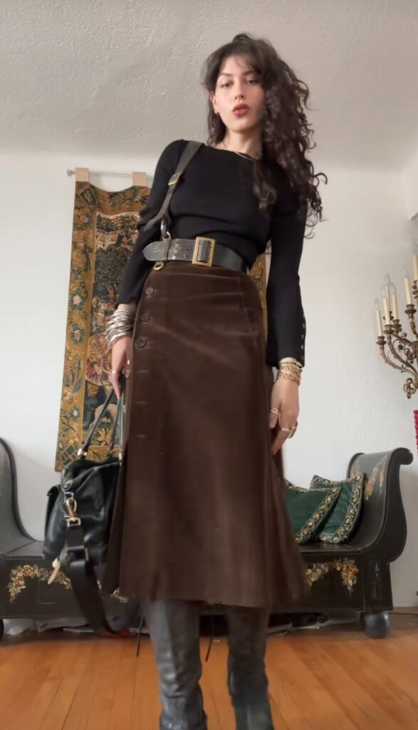 Vintage Leather Skirt with Commanding Belt