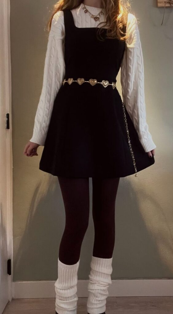 Black Velvet Dress with Romantic Contrast