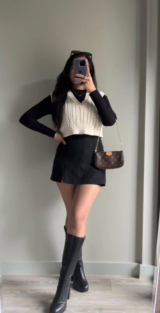 Classic Contrast with Knee-High Boots
