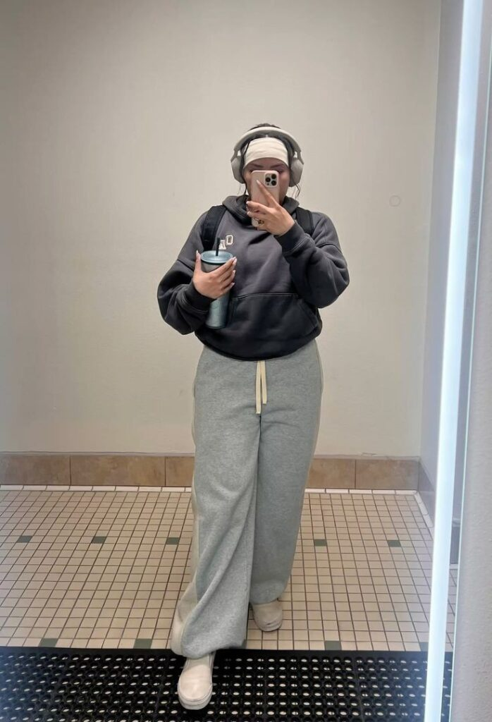 Black Puffer Jacket with Cozy Sweats