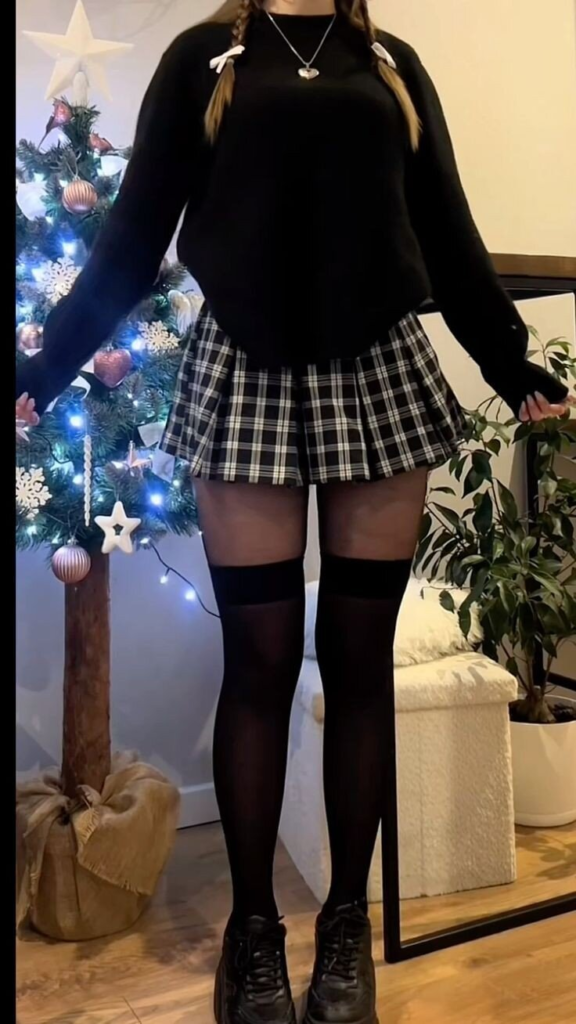 Plaid Pleated Skirt with Cozy Sweater