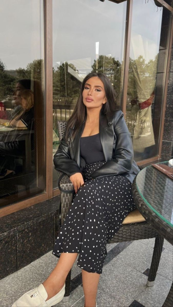 Polka Dot Midi with Leather Blazer