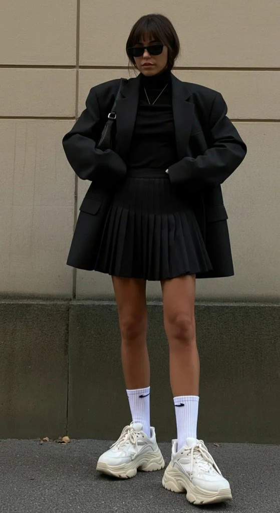 Monochrome Moment with Black Tennis Skirt