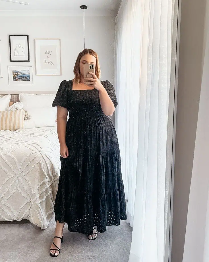 Elegant Black Puff-Sleeve Maxi Dress