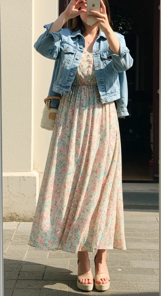 Floral Maxi Dress and Denim Jacket