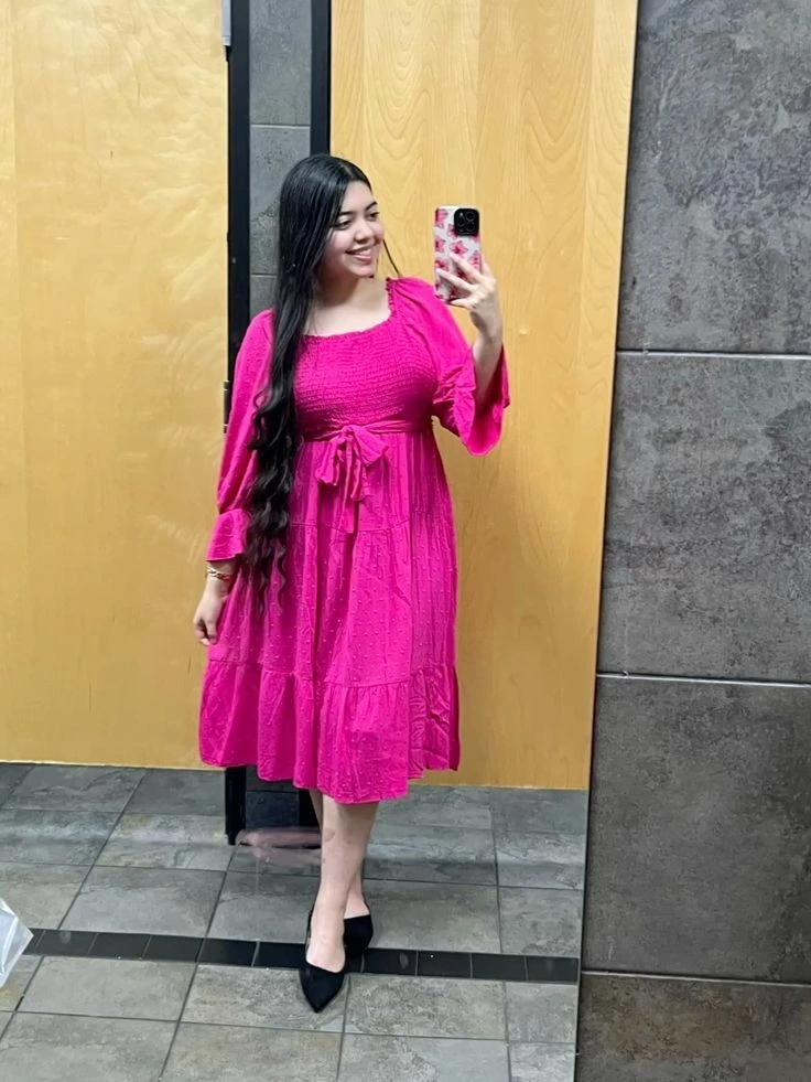 Vibrant Pink Midi Dress with Belt