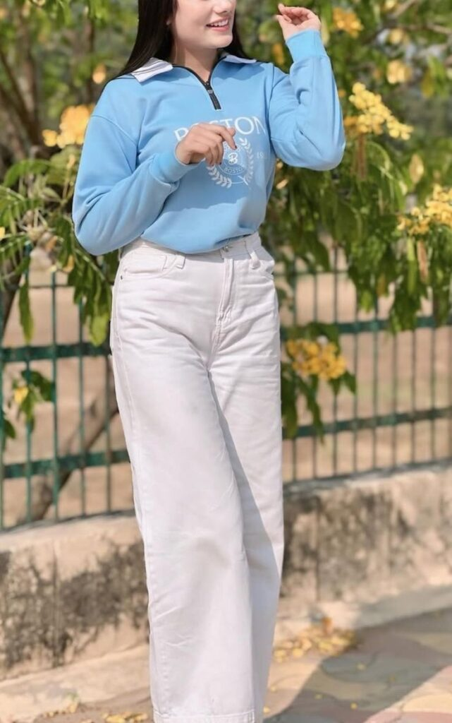 Casual Hoodie with Cream Denim