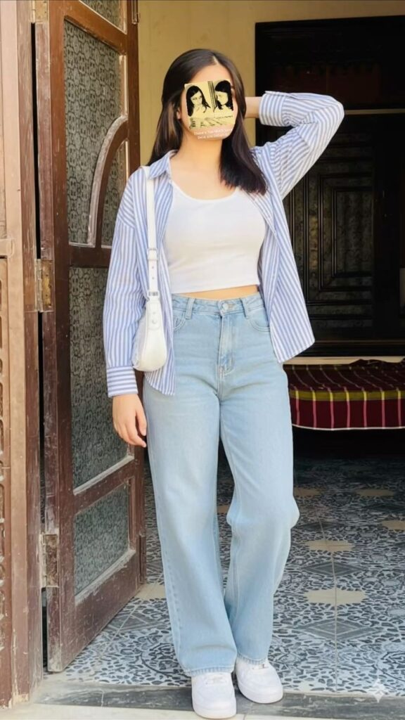 Striped Blazer with Cropped White Top