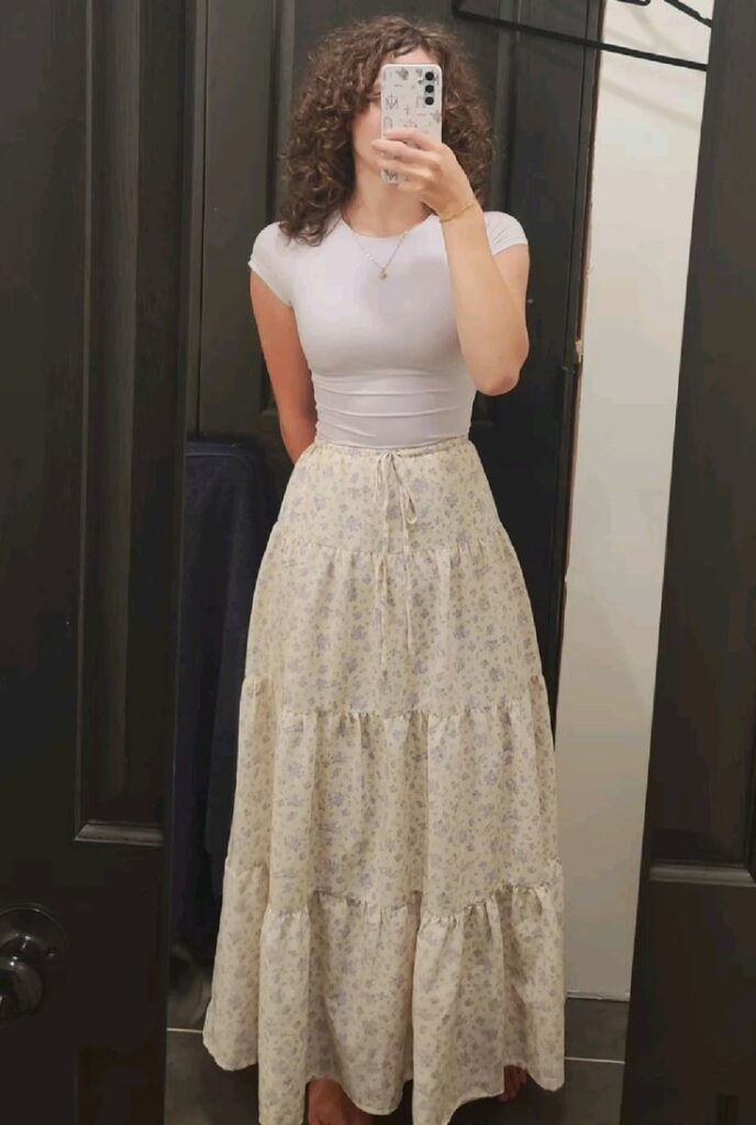 Floral Maxi Skirt with Fitted Tee