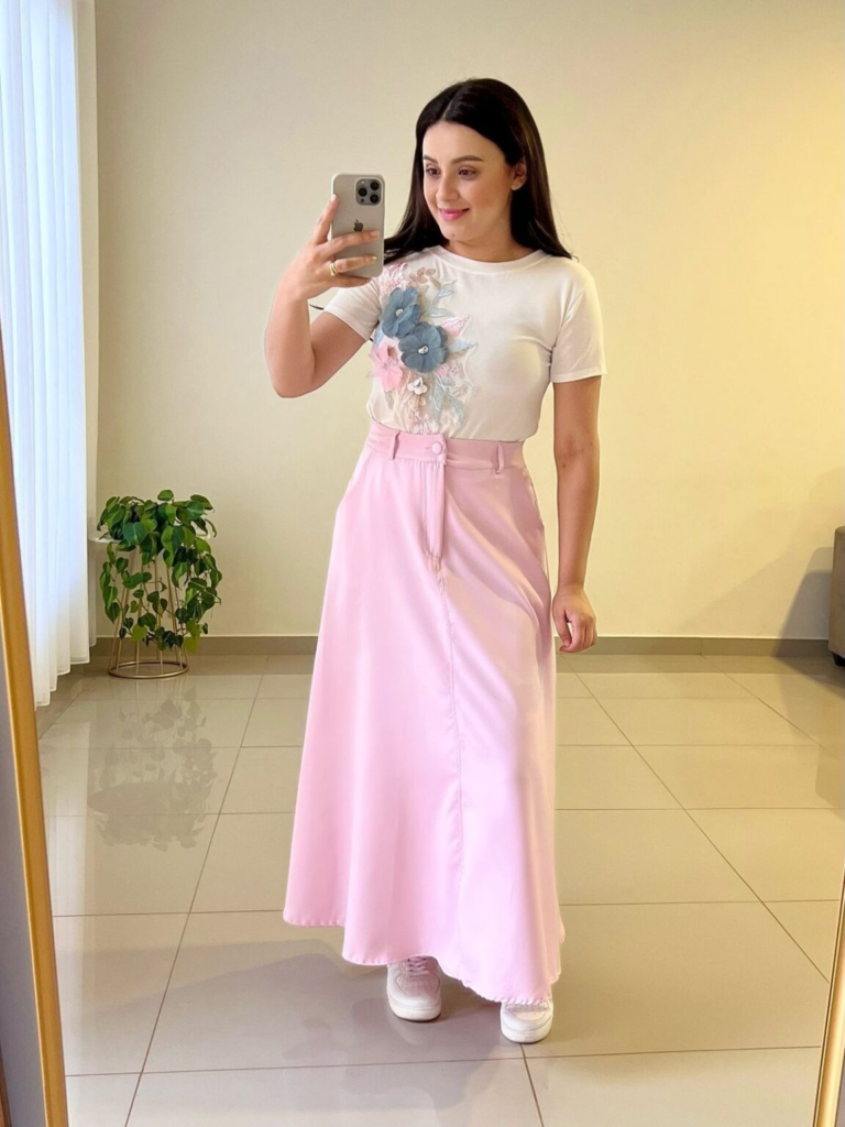 Pastel Floral Tee With Maxi Skirt