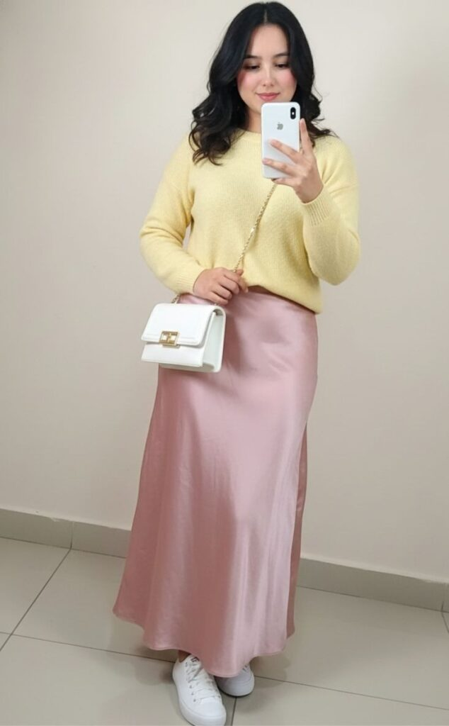 Pastel Sweater with Flowing Maxi Skirt