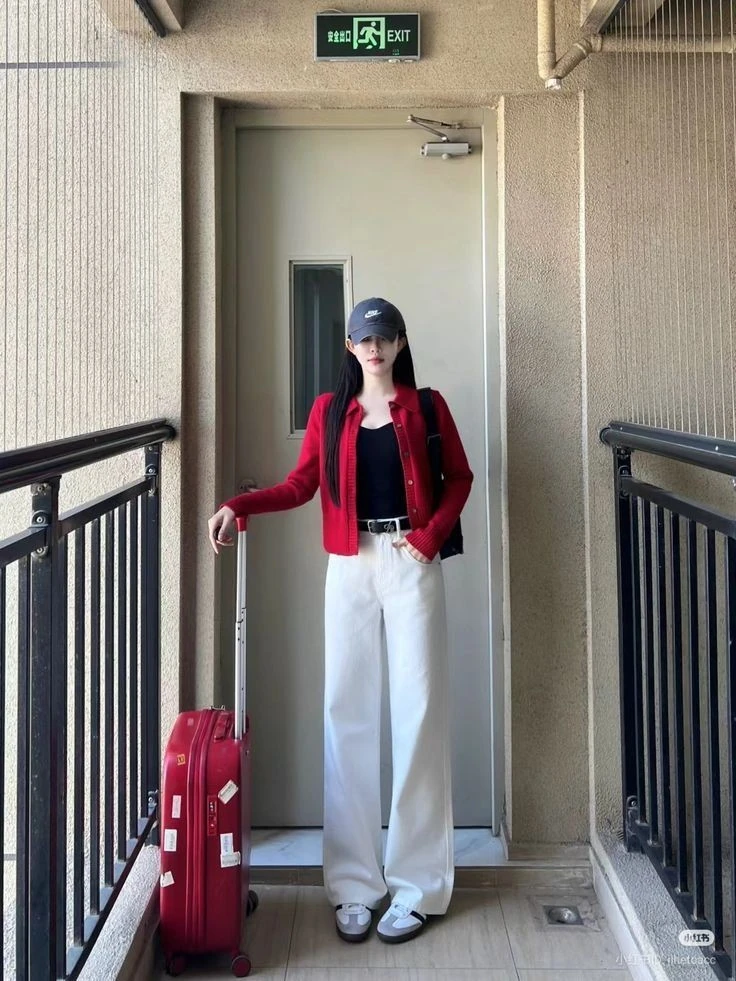 Bold Red Blazer With White Wide-Legs