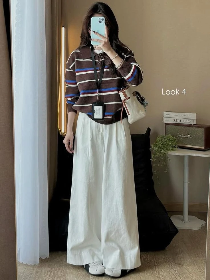 Striped Shirt with Wide-Leg Trousers