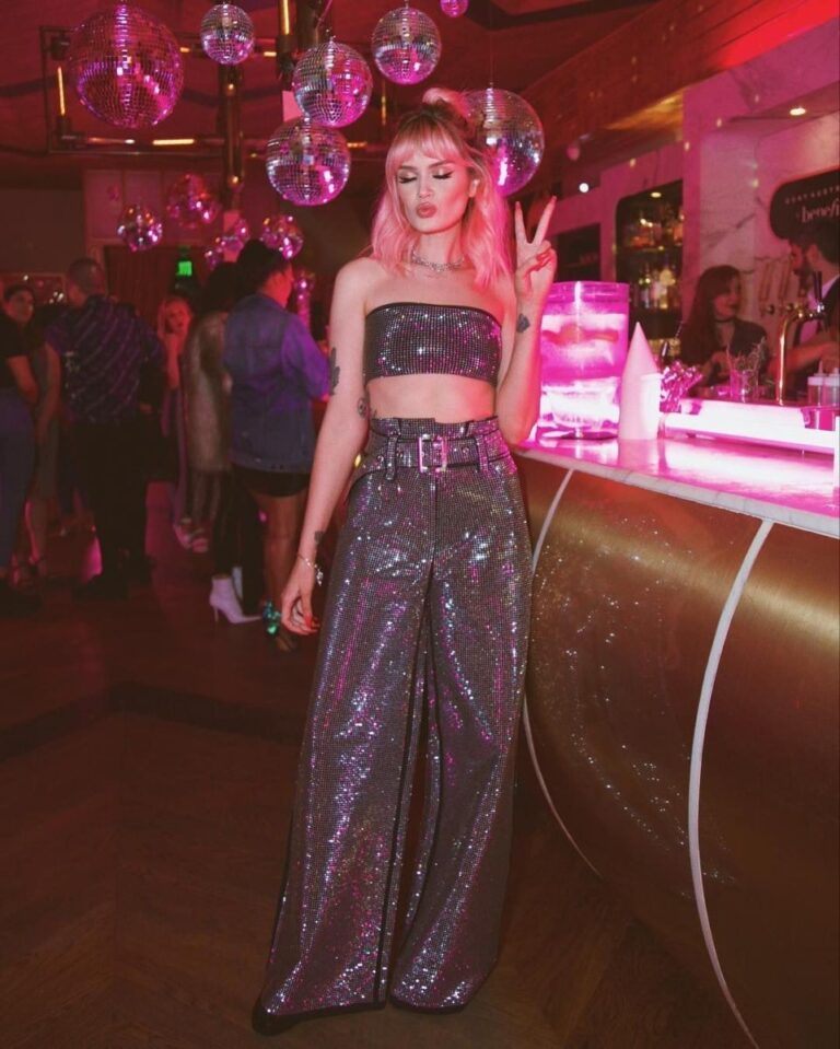 Sequin Crop Top and Wide-Leg Pants