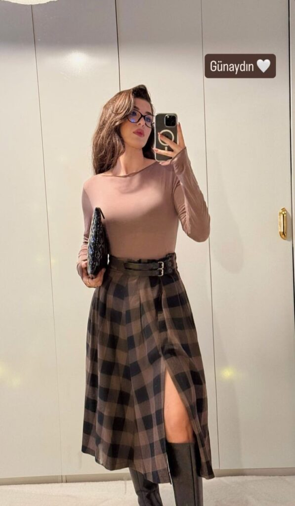 Plaid Skirt with Belted Sophistication