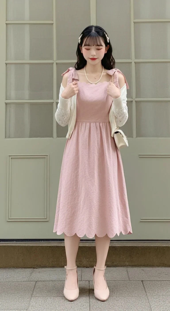 Scalloped Edge Dress with Bow Details