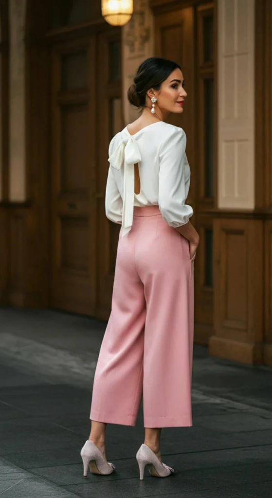 Bow-Back Blouse with Palazzo Pants