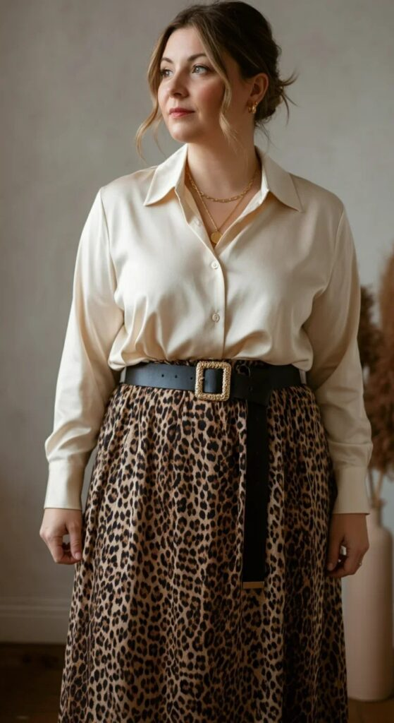 Silk Blouse and Leopard Print Maxi