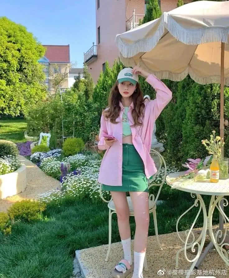 Pastel Perfection with Green Shorts