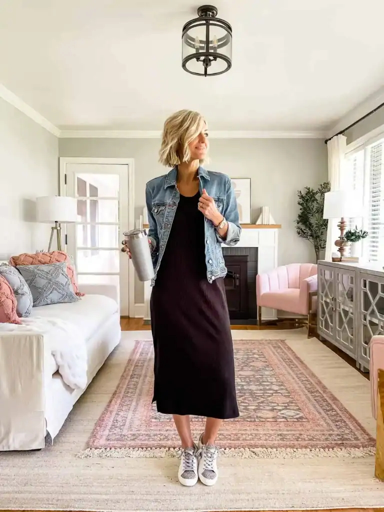 Midi Dress with Denim Jacket