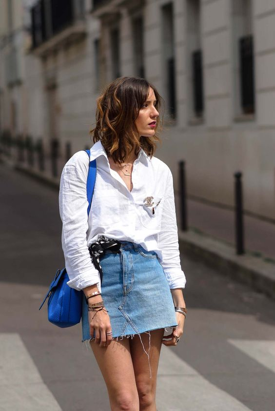 Classic White Shirt and Denim Skirt