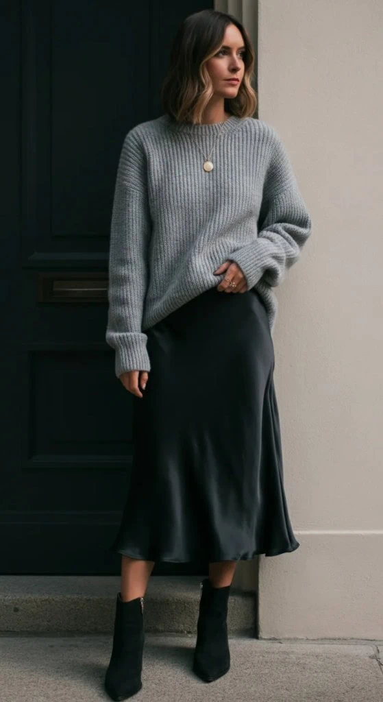 Cashmere Sweater with Silk Slip Skirt