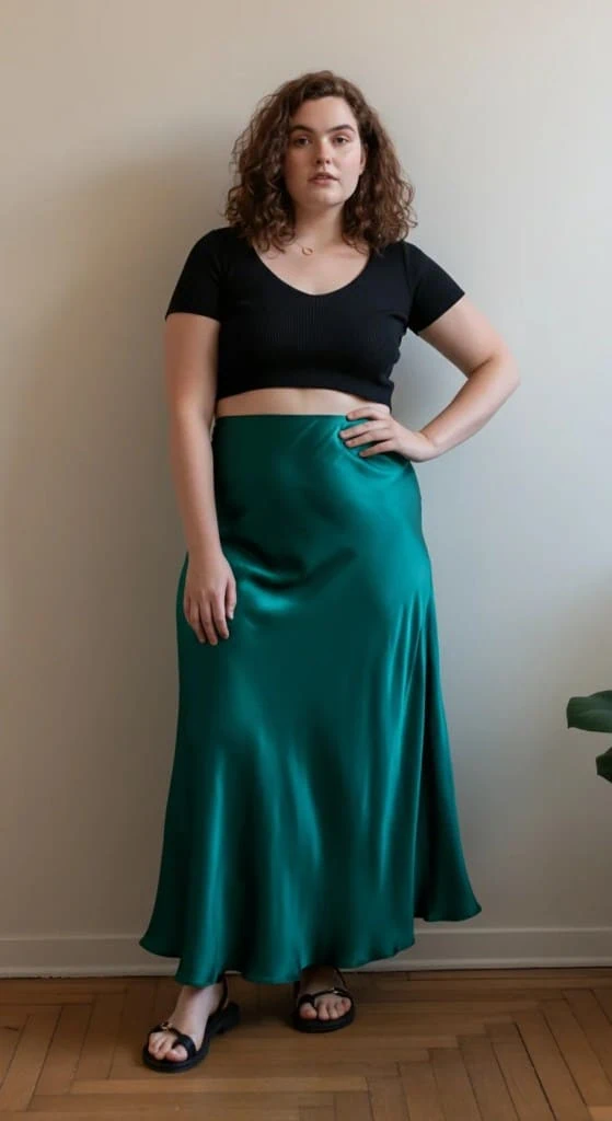 Crop Top and High-Waisted Silk Skirt