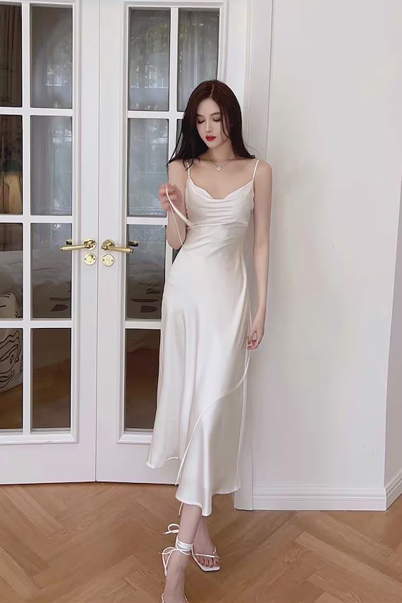 Ivory Satin Slip Dress